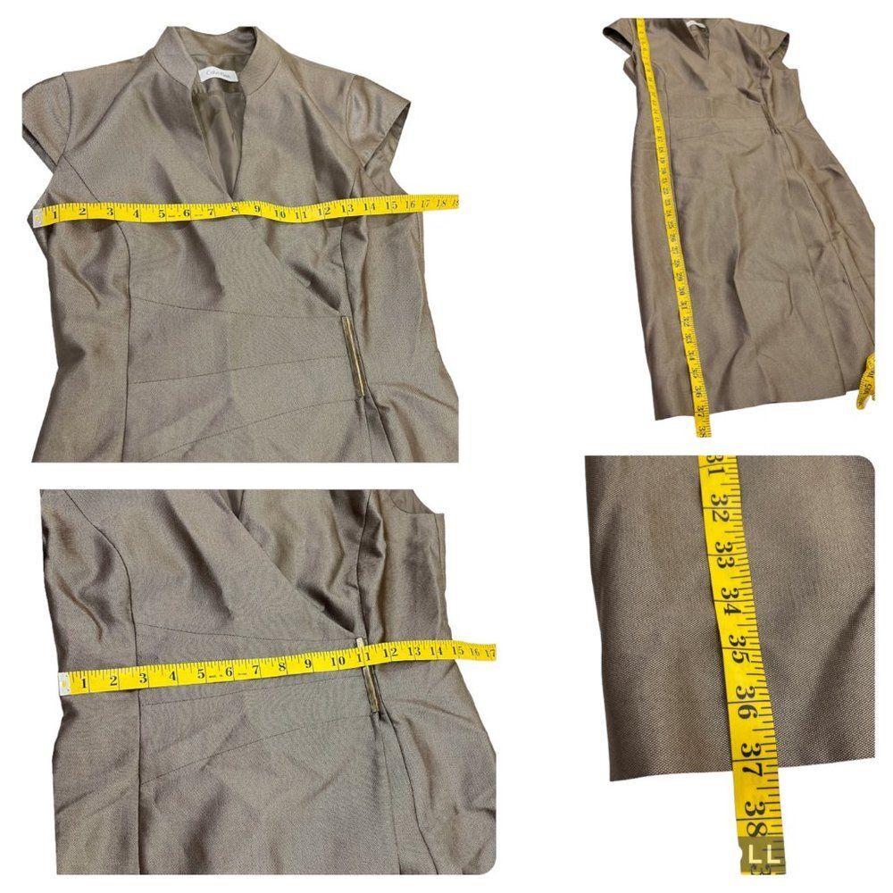 Calvin Klein Gold Brown Cap Sleeve Wrap Dress Size 4 Gold Bar Chic Edgy - Picture 15 of 16